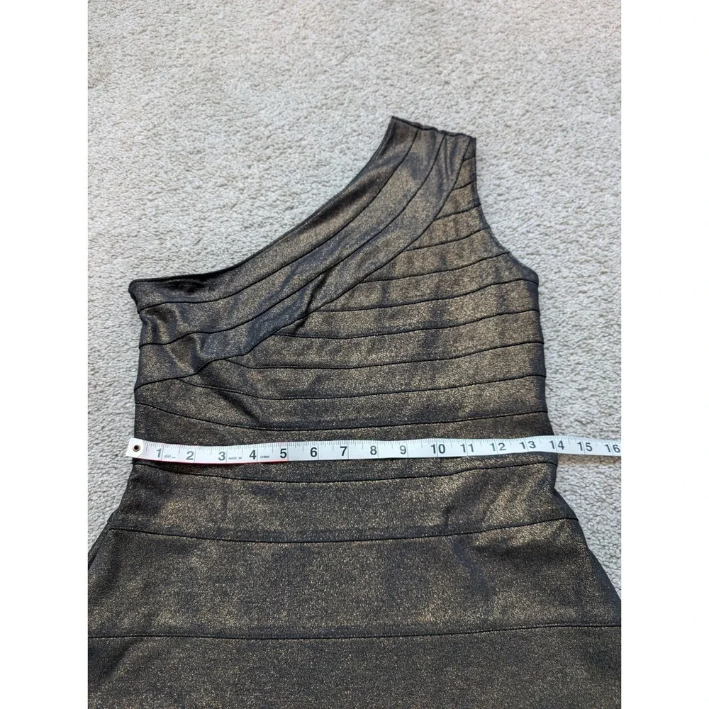 Express One Shoulder Bodycon Dress Womens Medium Bronze Gold Metallic